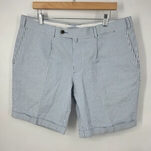 SuitSupply Bennington Pleated Short Blue White Striped Seersucker Italian‎ 38x9